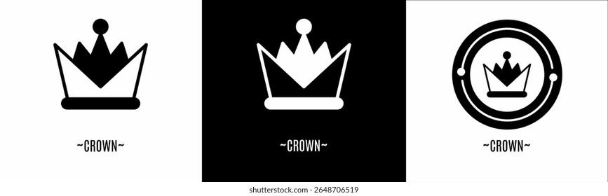 Crown logo set. Collection of black and white logos. Stock vector.