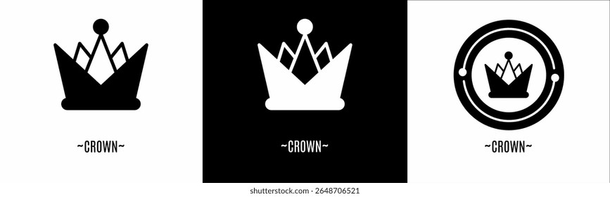 Crown logo set. Collection of black and white logos. Stock vector.