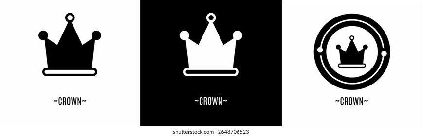 Crown logo set. Collection of black and white logos. Stock vector.