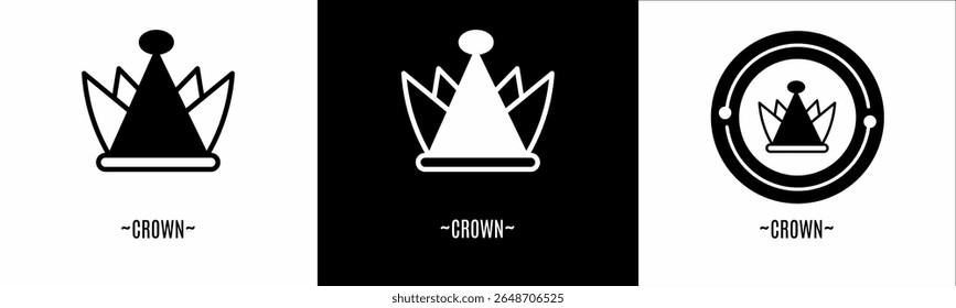 Crown logo set. Collection of black and white logos. Stock vector.
