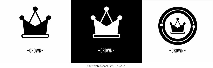 Crown logo set. Collection of black and white logos. Stock vector.