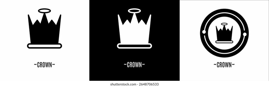 Crown logo set. Collection of black and white logos. Stock vector.