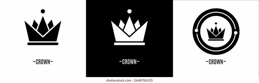 Crown logo set. Collection of black and white logos. Stock vector.