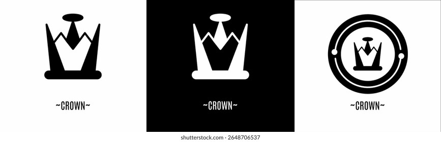 Crown logo set. Collection of black and white logos. Stock vector.