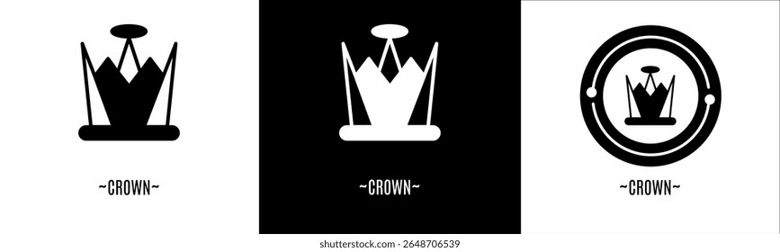 Crown logo set. Collection of black and white logos. Stock vector.