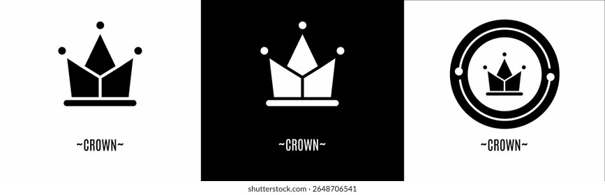 Crown logo set. Collection of black and white logos. Stock vector.