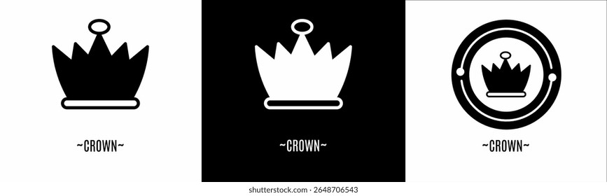Crown logo set. Collection of black and white logos. Stock vector.