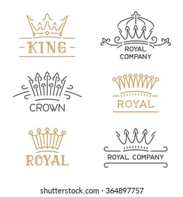 Crown logo set. Luxury signs in trendy line style. Vector illustration for hotel, restaurant, boutique, invitation, jewellery, etc.