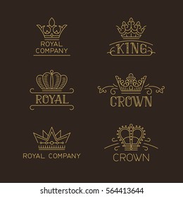 Crown logo set. Luxury signs in trendy outline style. Vector illustration for hotel, restaurant, boutique, invitation, jewellery, etc.