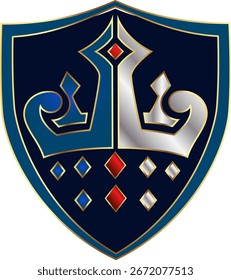 crown logo in a shield, giving the impression of strength and authority, silver, red and dark blue, royal or power theme