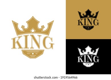 Crown Logo With Shield, Royal King or Queen Symbol Isolated on three background option, Flat Vector Logo Icon Design Template Element