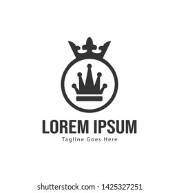 Crown logo template design with frame. minimalist crown logo vector illustration