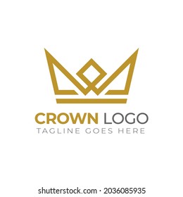 Crown logo template with in vector plus  w letter color golden king or queen symbol