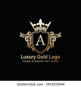Crown logo vector, Luxury gold logo, Letter A icon