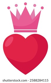 Crown with love flat icon isolated on white background.