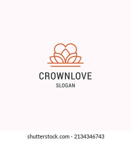 Crown love logo icon flat design template