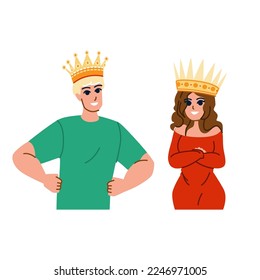 crown man woman vector. king person, royal symbol, succes, design, luxury sign, queen business crown man woman character. people flat cartoon illustration