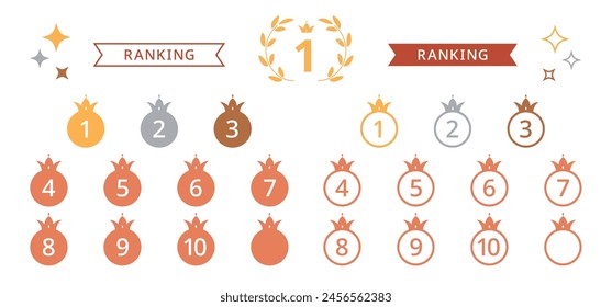 Crown mark ranking icon set from 1st to 10th place