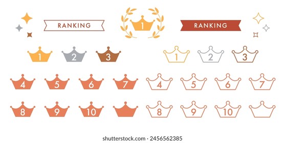 Crown mark ranking icon set from 1st to 10th place