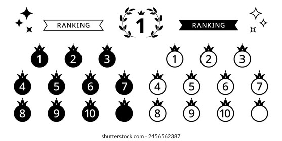 Crown mark ranking icon set from 1st to 10th place