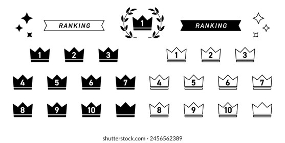 Crown mark ranking icon set from 1st to 10th place