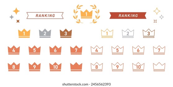 Crown mark ranking icon set from 1st to 10th place