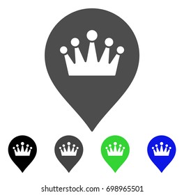 Crown Marker flat vector illustration. Colored crown marker, gray, black, blue, green icon versions. Flat icon style for web design.