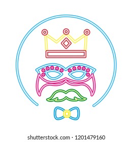 crown mask mustache bowtie neon label