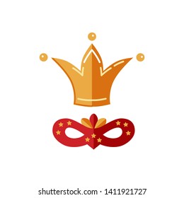 Crown with mask vector illustration isolated on white background. Flat style design.