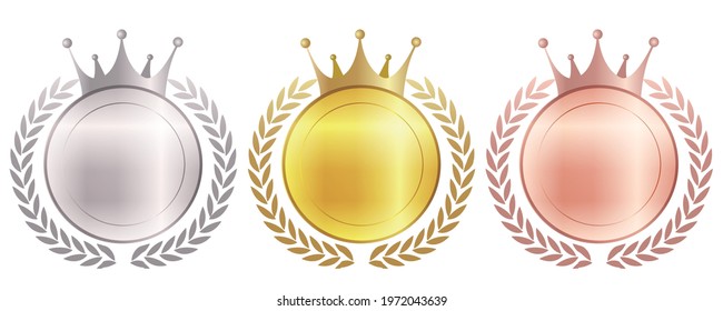 Crown medal Laurel gold icon 	