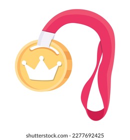 Crown medal reward icon in flat style 