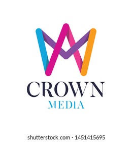 CROWN media logo template. Geometric concept logo.
