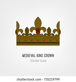 The crown of the medieval king. Beautiful vector illustration in red, bronze and black colours isolated on a light background. Flat icon concept.