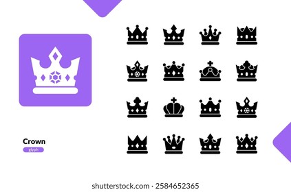 crown medieval king royalty detailed solid glyph icon set