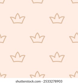 Crown Minimal doodle seamless pattern. Simple hand drawn luxury background with royal symbol. Repeat vector illustration with elegant pastel color.