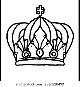Crown Minimal Line Art Vector Drawing 