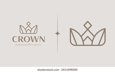 Crown Monoline Logo Template. Universal creative premium symbol. Vector sign icon logo template. Vector illustration