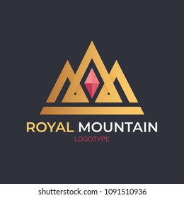Crown & Mountain Logo Concept. Simple design template. Minimalistic logotype idea.