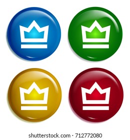Crown multi color gradient glossy badge icon set. Realistic shiny badge icon or logo mockup