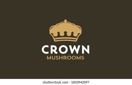 Crown And Mushrooms Vector Logo Design Inspirations