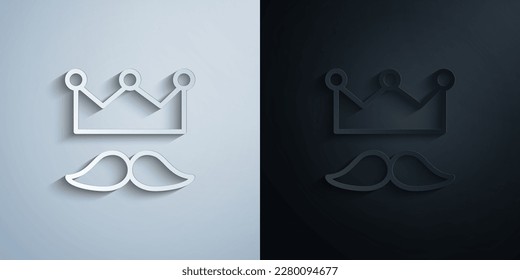 Crown, mustache paper icon with shadow effect vector illuistration design