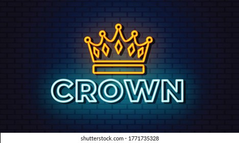 Crown neon signs vector. Design template neon sign