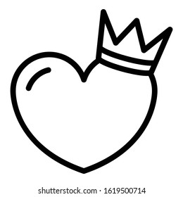 Crown on heart icon. Outline crown on heart vector icon for web design isolated on white background