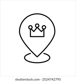 Crown on map pointer. Luxury goods or hotel location. Royal travel destination or landmark. Pixel perfect, editable stroke icon