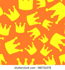 crown on orange background seamless pattern for textile