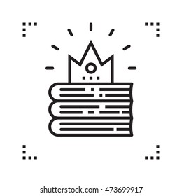 crown on a pile of books line icon, outline vector logo illustration, linear pictogram isolated on white