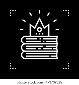 crown on a pile of books line icon, outline vector logo illustration, linear pictogram isolated on black