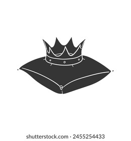 Crown on Pillow Icon Silhouette Illustration. King Vector Graphic Pictogram Symbol Clip Art. Doodle Sketch Black Sign.