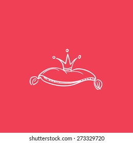 crown on the pillow, line drawing, vector
