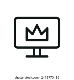 Crown on screen isolated icon, computer monitor with a crown vector symbol with editable stroke